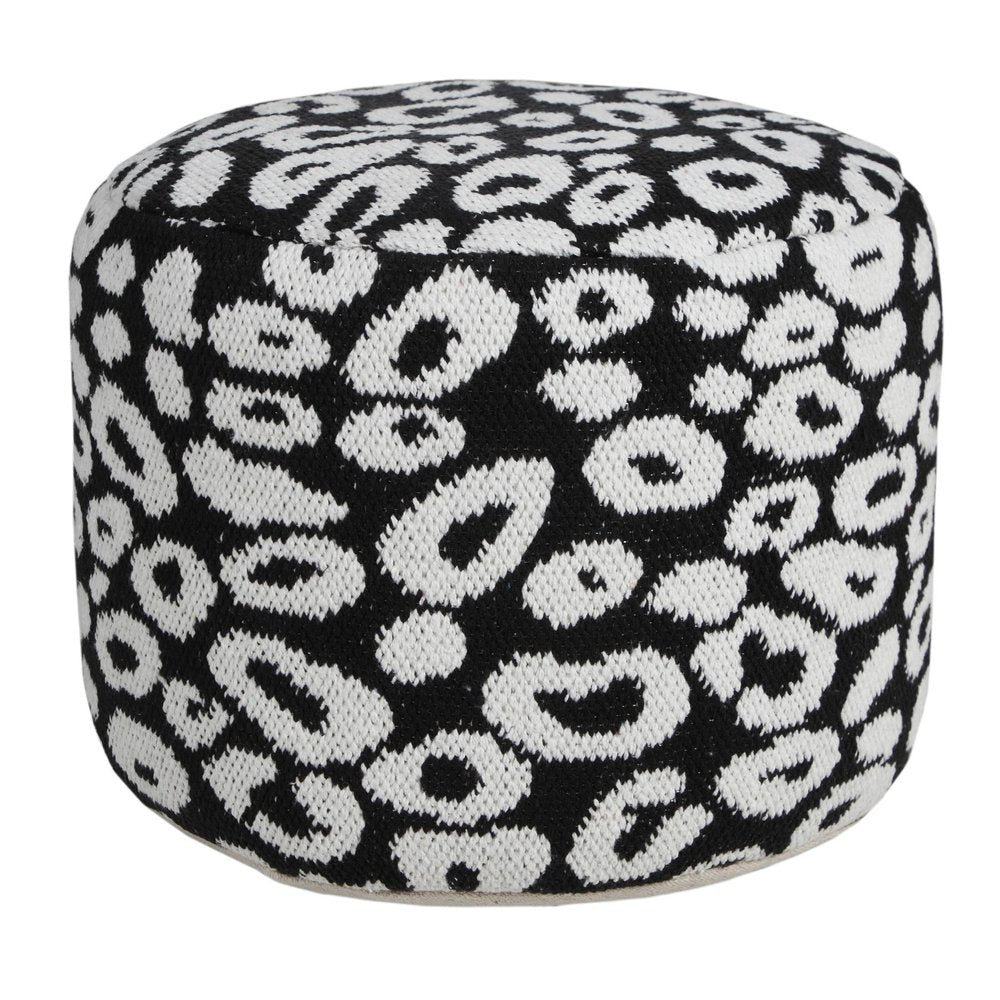 18" Black Abstract Cylinder Pouf Ottoman HomeRoots