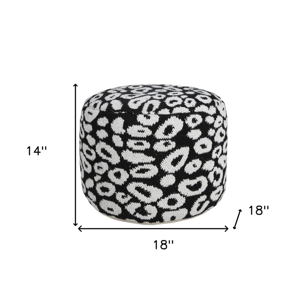 18" Black Abstract Cylinder Pouf Ottoman HomeRoots