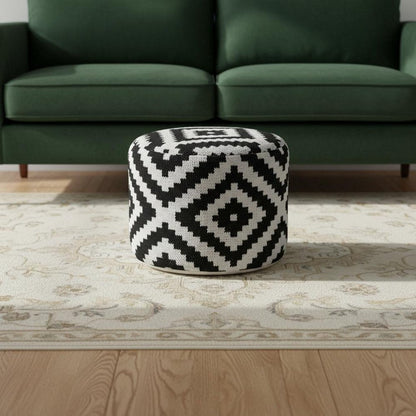 18" Black Geometric Cylinder Pouf Ottoman HomeRoots