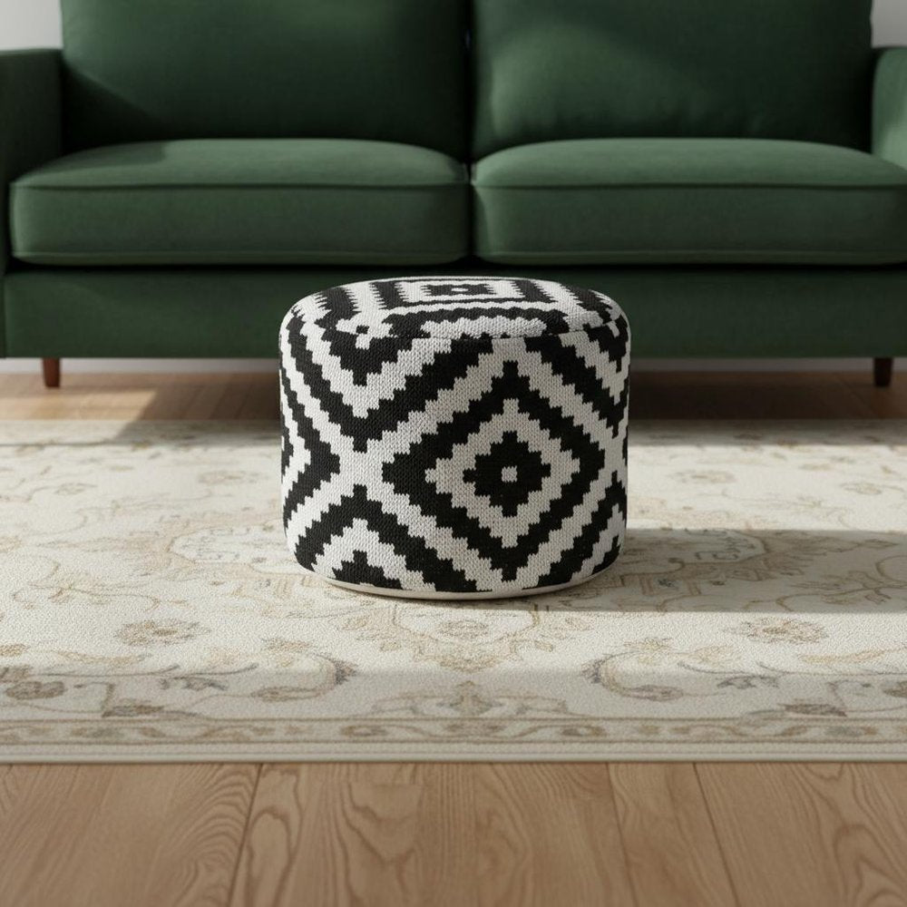 18" Black Geometric Cylinder Pouf Ottoman HomeRoots