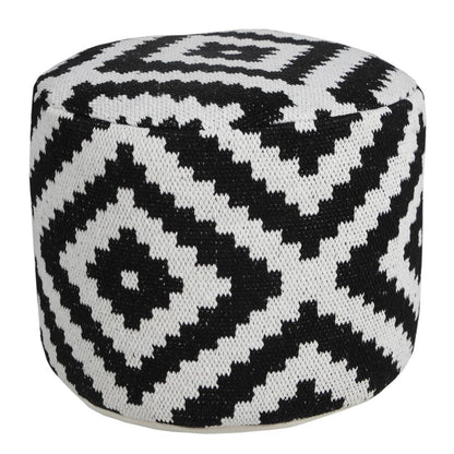 18" Black Geometric Cylinder Pouf Ottoman HomeRoots