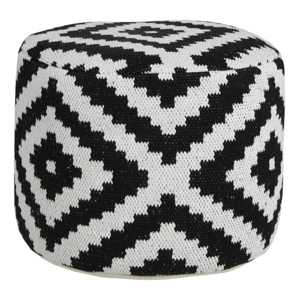 18" Black Geometric Cylinder Pouf Ottoman HomeRoots