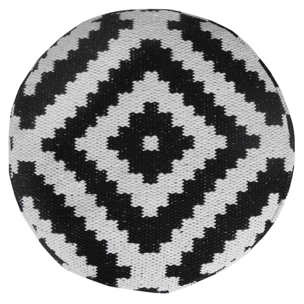 18" Black Geometric Cylinder Pouf Ottoman HomeRoots