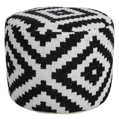 18" Black Geometric Cylinder Pouf Ottoman HomeRoots