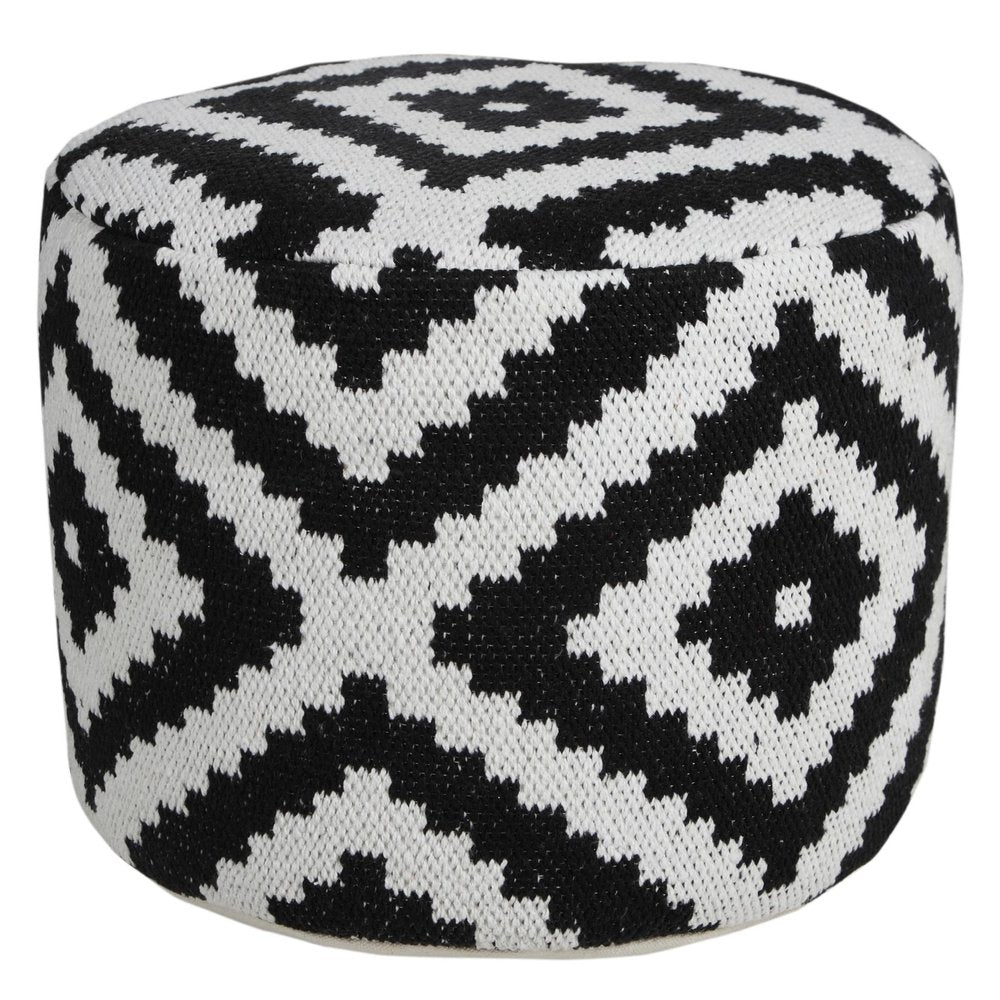 18" Black Geometric Cylinder Pouf Ottoman HomeRoots