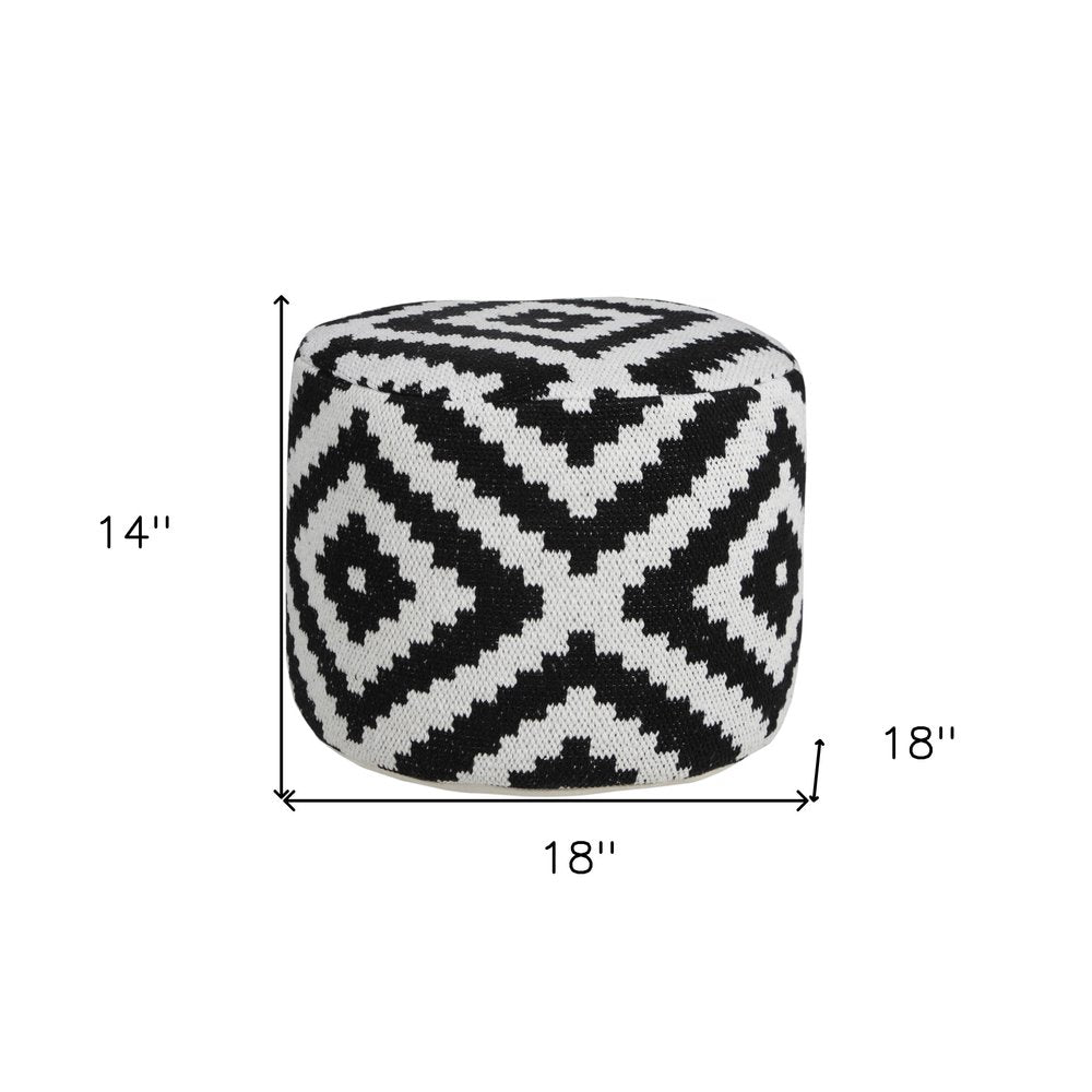 18" Black Geometric Cylinder Pouf Ottoman HomeRoots