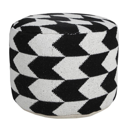 18" Black Chevron Cylinder Pouf Ottoman HomeRoots