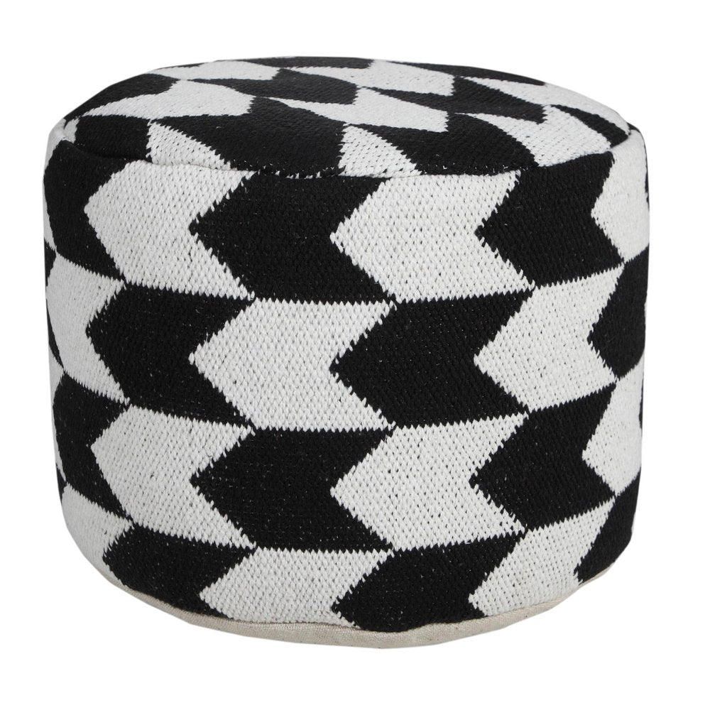 18" Black Chevron Cylinder Pouf Ottoman HomeRoots