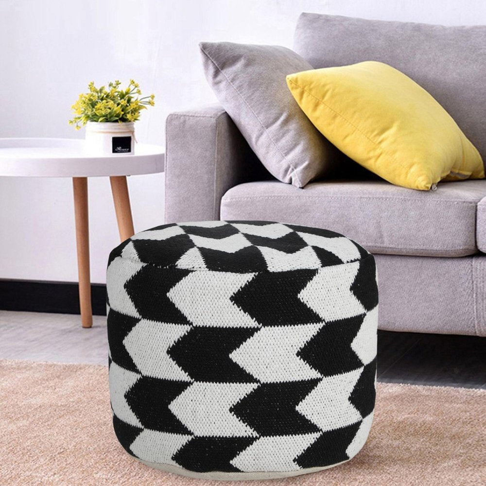 18" Black Chevron Cylinder Pouf Ottoman HomeRoots