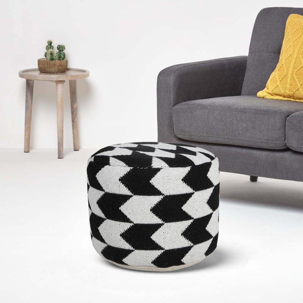 18" Black Chevron Cylinder Pouf Ottoman HomeRoots