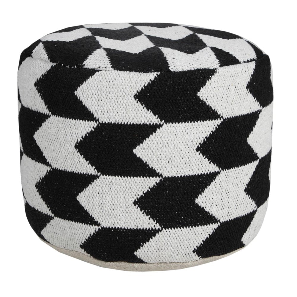 18" Black Chevron Cylinder Pouf Ottoman HomeRoots