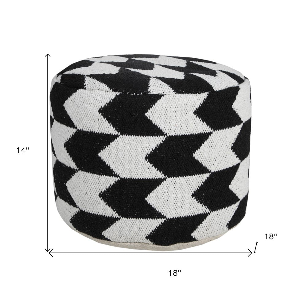 18" Black Chevron Cylinder Pouf Ottoman HomeRoots