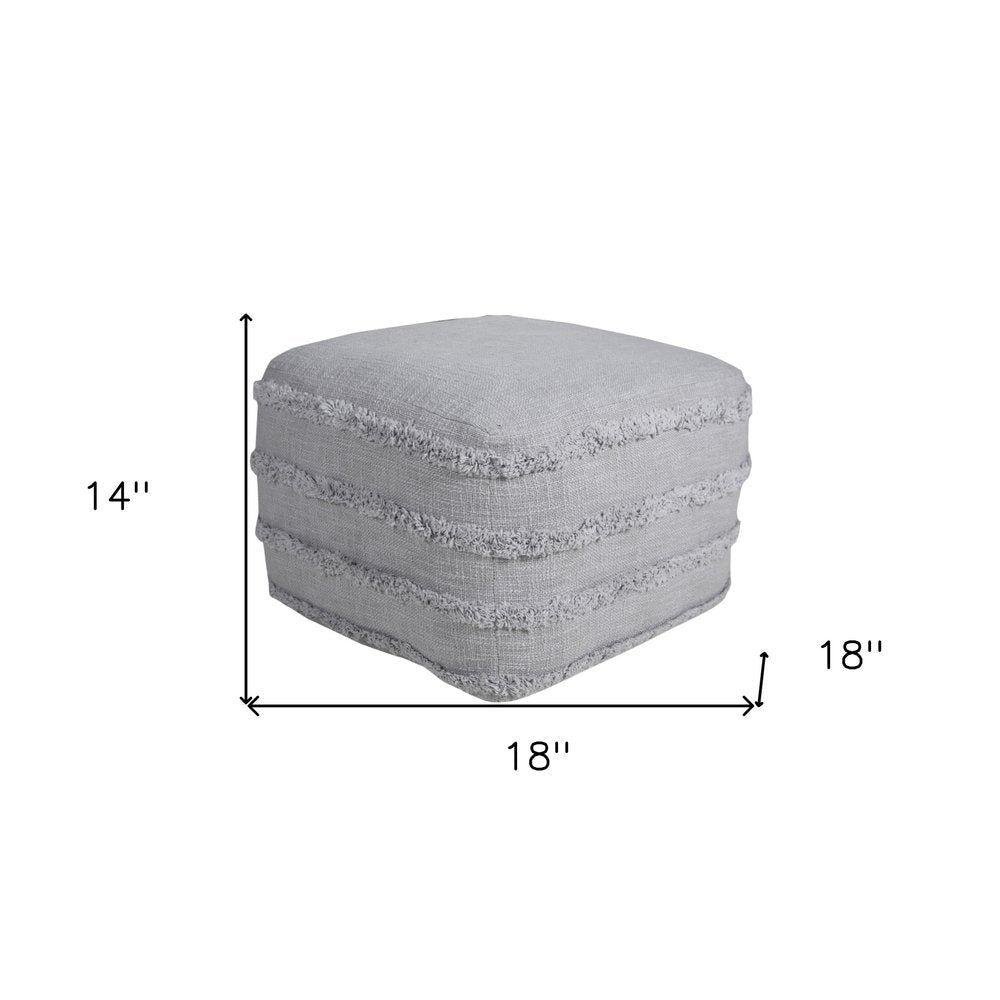 18" Cream Cotton Tufted Striped Cube Pouf Ottoman HomeRoots