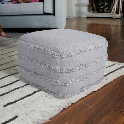 18" Cream Cotton Tufted Stripe Cube Pouf Ottoman