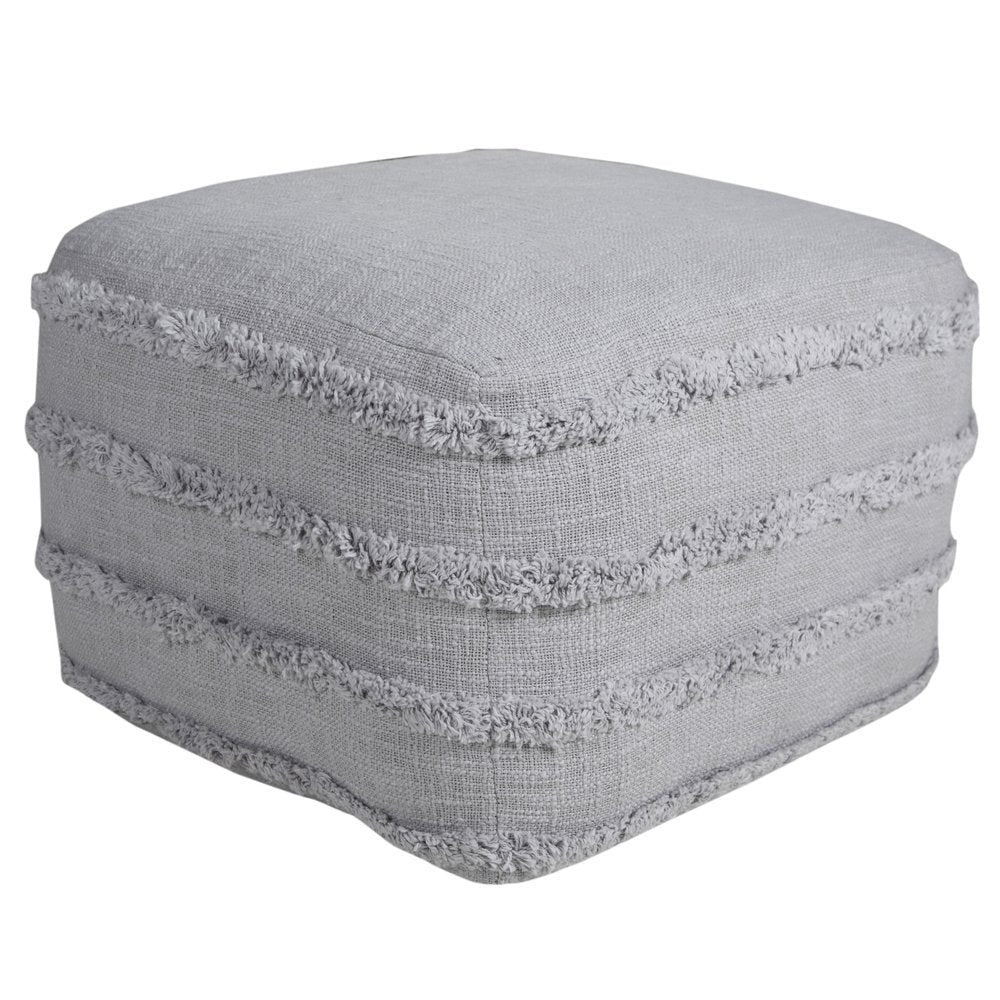 18" Cream Cotton Tufted Striped Cube Pouf Ottoman HomeRoots
