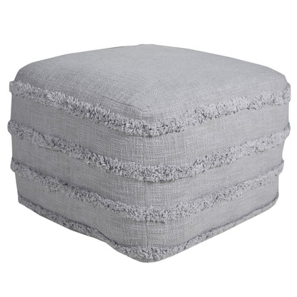 18" Cream Cotton Tufted Striped Cube Pouf Ottoman HomeRoots
