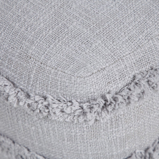 18" Cream Cotton Tufted Cube Striped Pouf Ottoman