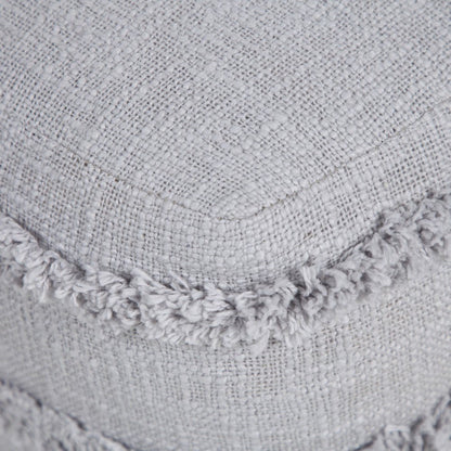 18" Cream Cotton Tufted Striped Cube Pouf Ottoman HomeRoots