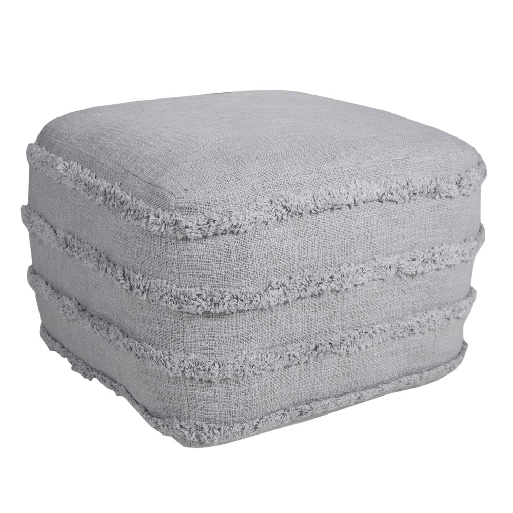 18" Cream Cotton Tufted Striped Cube Pouf Ottoman HomeRoots
