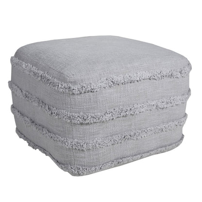 18" Cream Cotton Tufted Striped Cube Pouf Ottoman HomeRoots