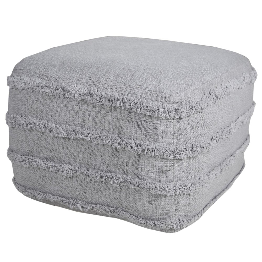 18" Cream Cotton Tufted Striped Cube Pouf Ottoman HomeRoots