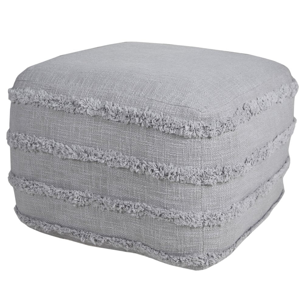 18" Gray Cotton Striped Pouf Ottoman HomeRoots