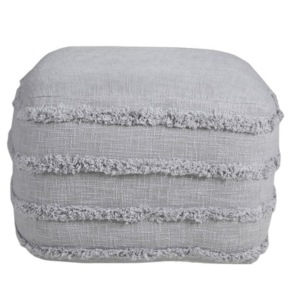 18" Cream Cotton Tufted Striped Cube Pouf Ottoman HomeRoots