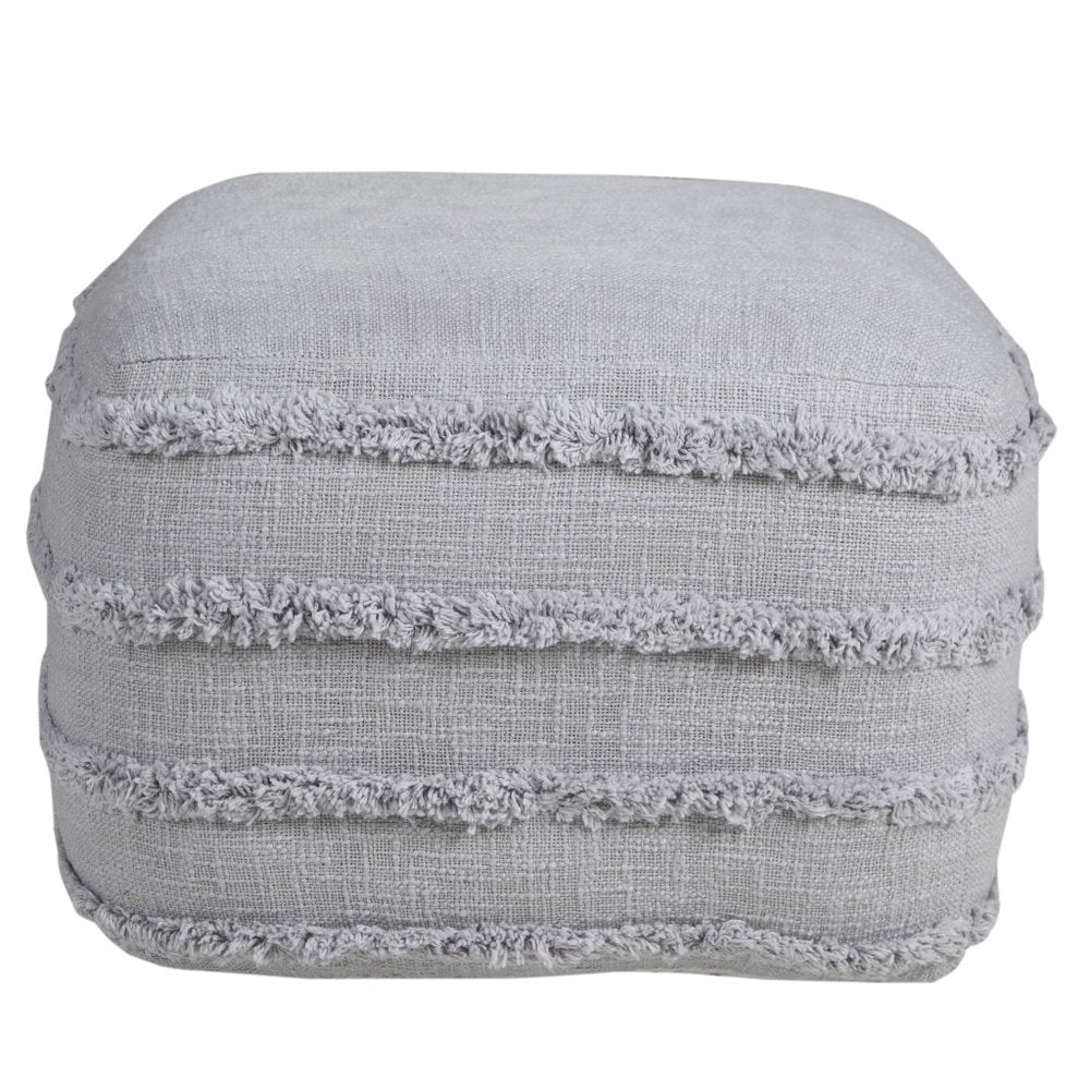 18" Cream Cotton Tufted Striped Cube Pouf Ottoman HomeRoots