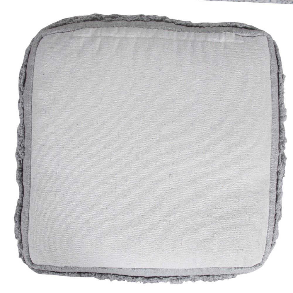 18" Cream Cotton Tufted Striped Cube Pouf Ottoman HomeRoots