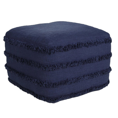 18" Cream Cotton Tufted Striped Cube Pouf Ottoman HomeRoots