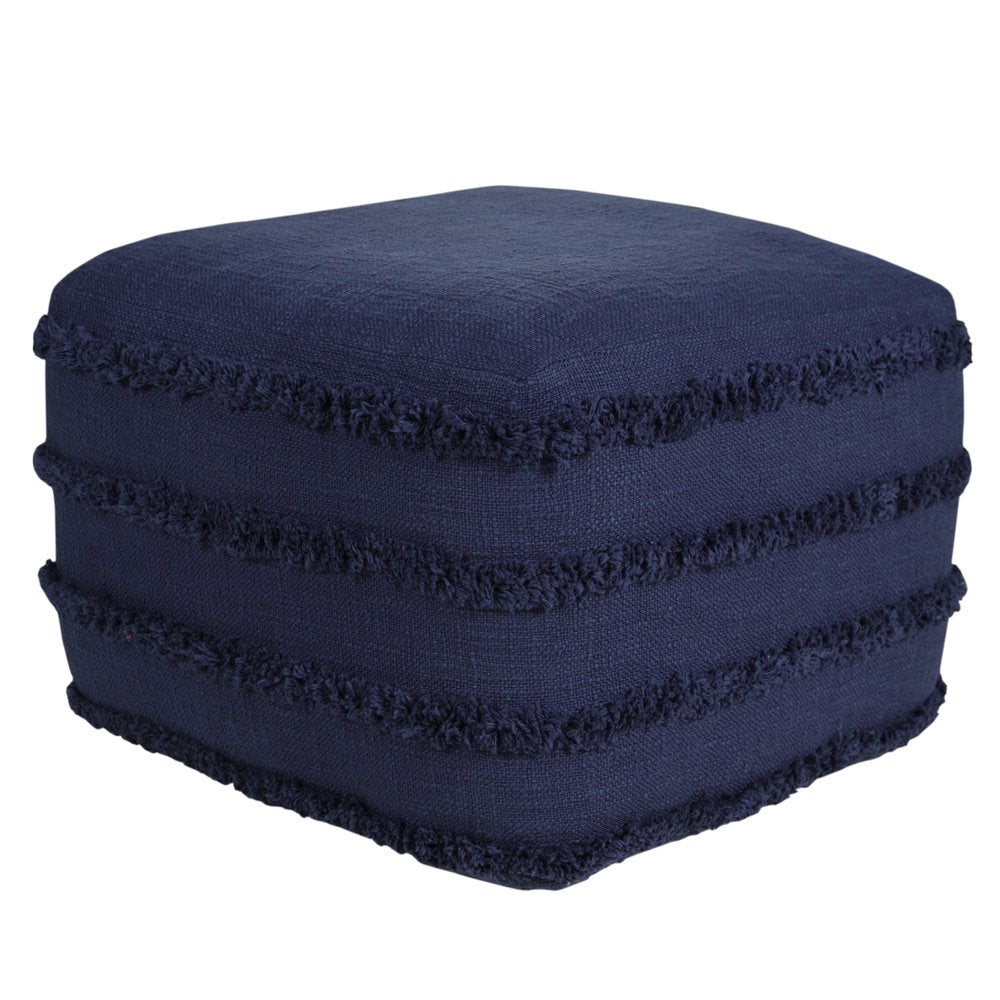 18" Cream Cotton Tufted Striped Cube Pouf Ottoman HomeRoots