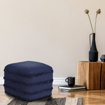 18" Cream Cotton Tufted Stripe Cube Pouf Ottoman