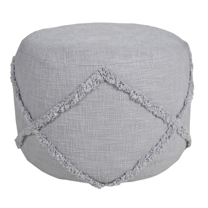 18" Gray Cotton Cylinder Geometric Pouf Ottoman HomeRoots