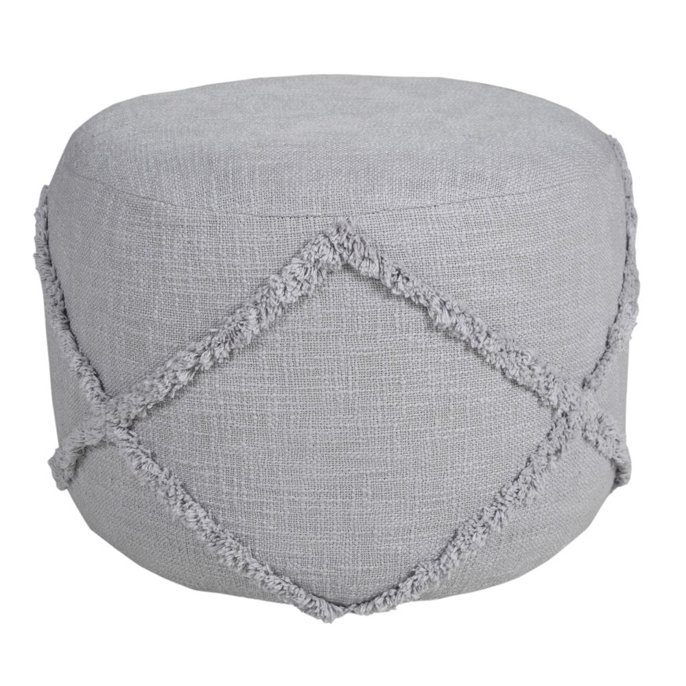 18" Cream Cotton Cylinder Geometric Pouf Ottoman HomeRoots