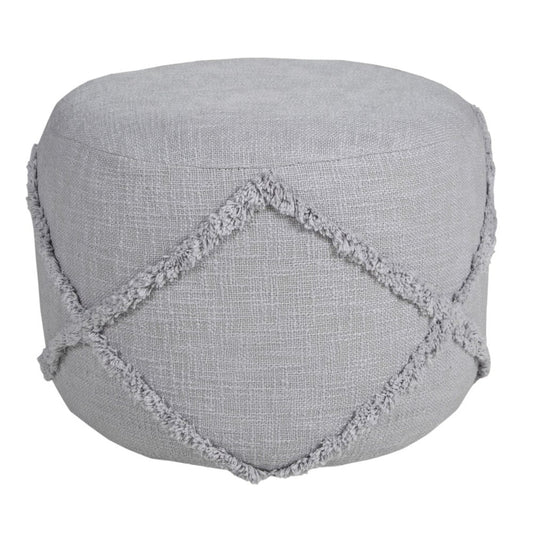 18" Gray Cotton Cylinder Geometric Pouf Ottoman HomeRoots