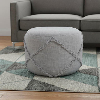 18" Cream Cotton Cylinder Geometric Pouf Ottoman HomeRoots