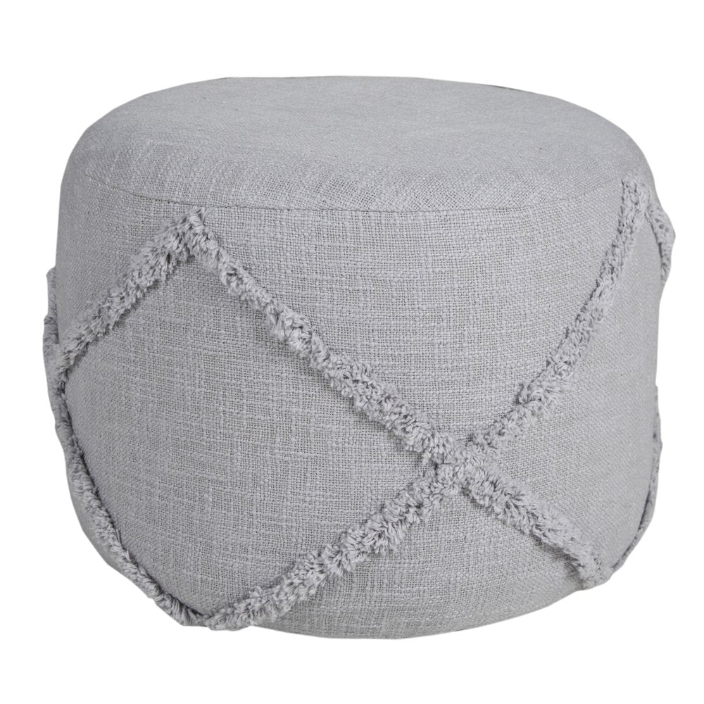 18" Gray Cotton Cylinder Geometric Pouf Ottoman HomeRoots