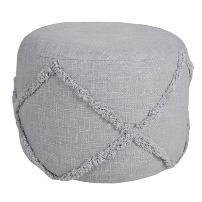 18" Gray Cotton Cylinder Geometric Pouf Ottoman HomeRoots
