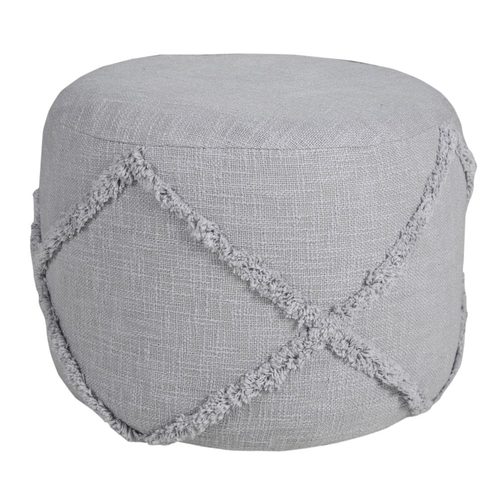 18" Gray Cotton Cylinder Geometric Pouf Ottoman HomeRoots