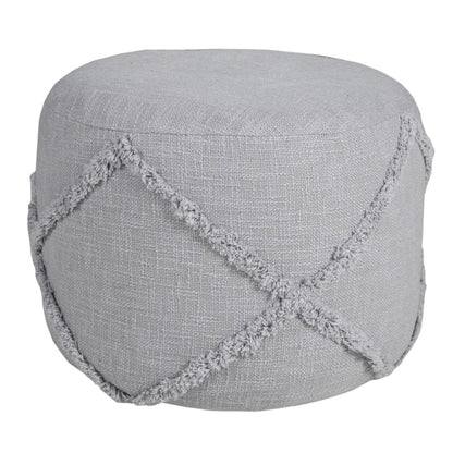 18" Gray Cotton Cylinder Geometric Pouf Ottoman HomeRoots