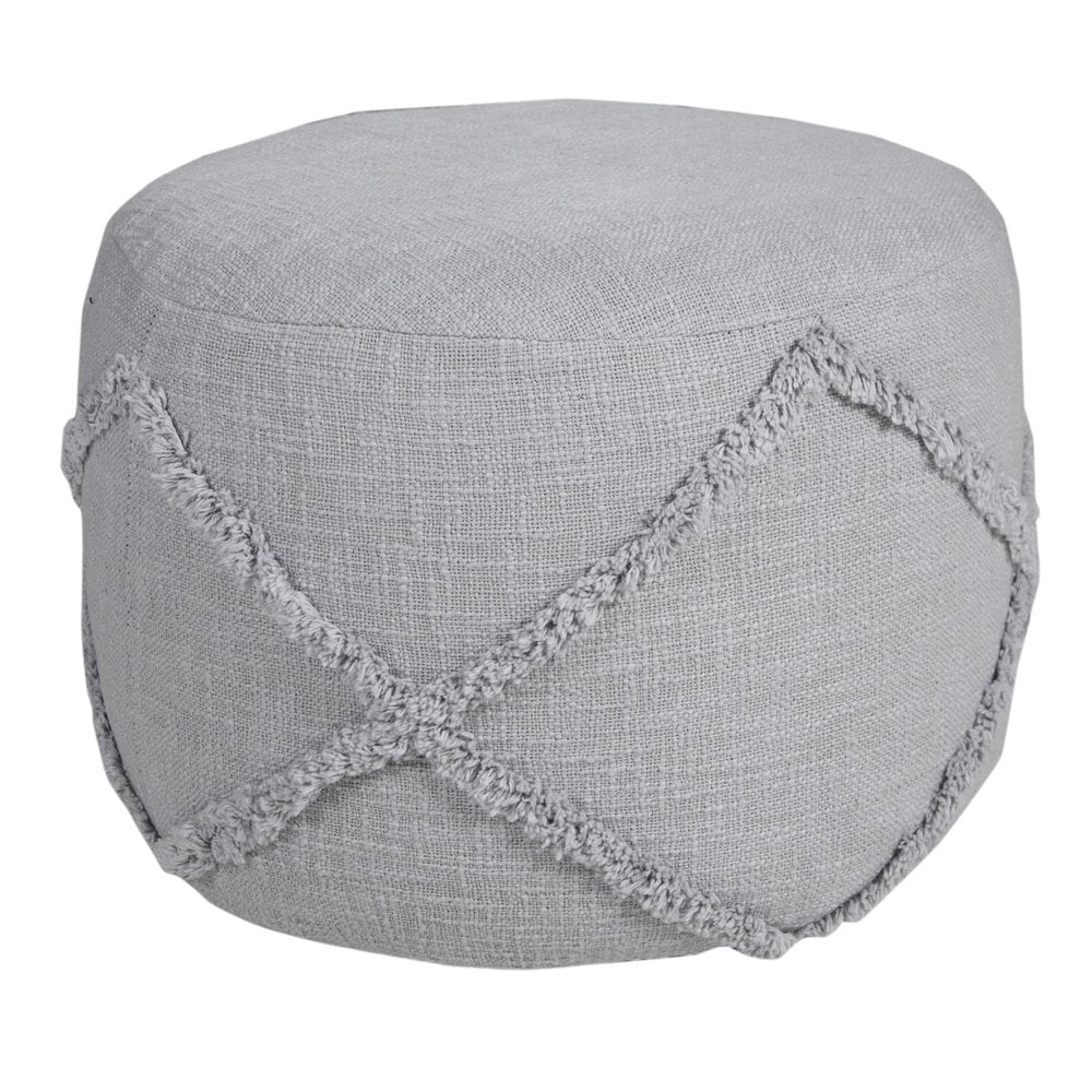 18" Gray Cotton Cylinder Geometric Pouf Ottoman HomeRoots