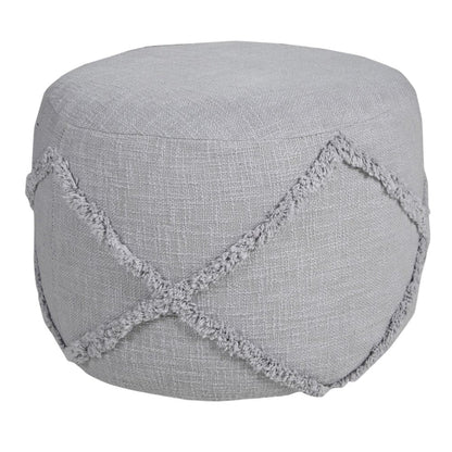 18" Gray Cotton Cylinder Geometric Pouf Ottoman HomeRoots