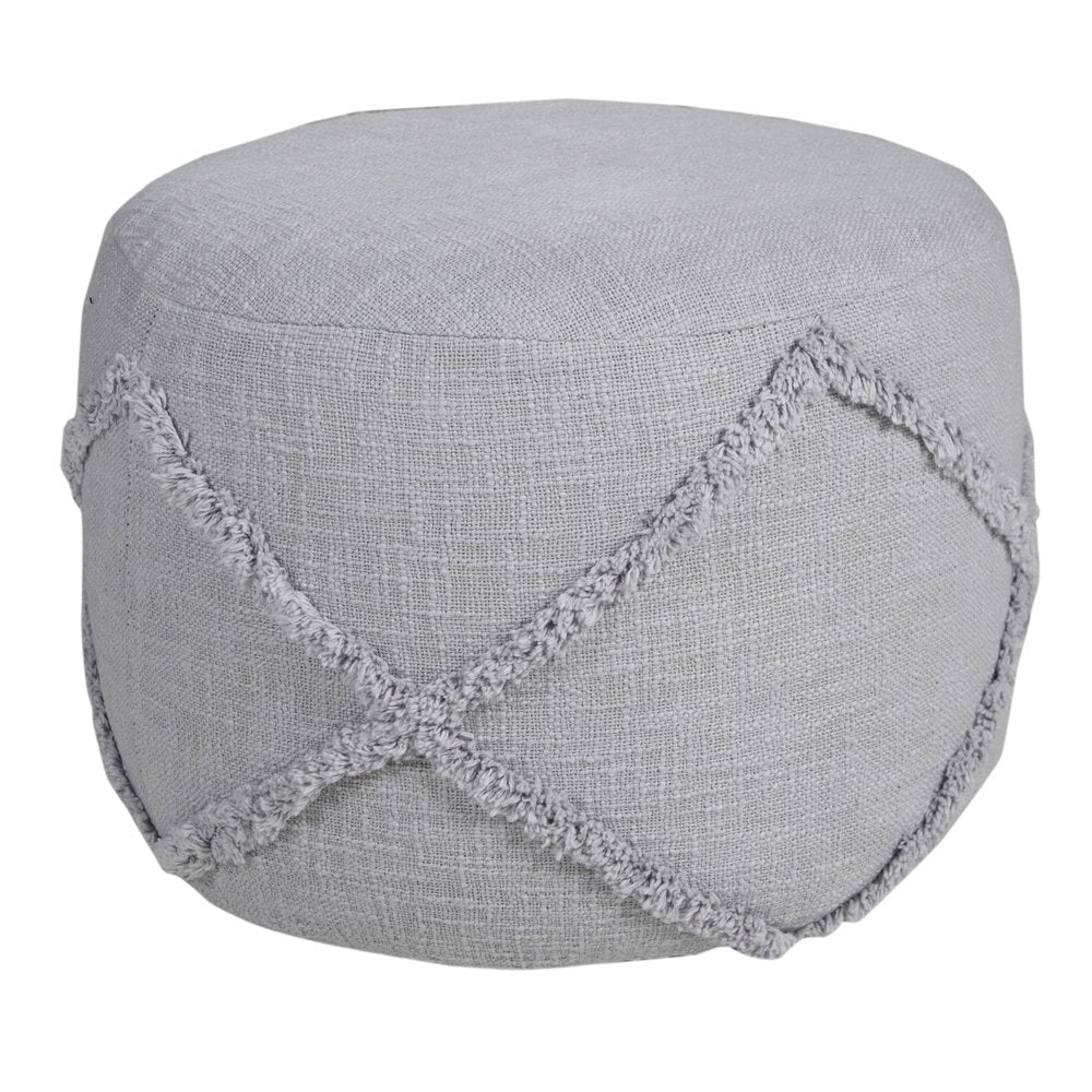 18" Gray Cotton Cylinder Geometric Pouf Ottoman HomeRoots