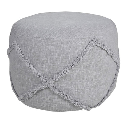 18" Gray Cotton Cylinder Geometric Pouf Ottoman HomeRoots