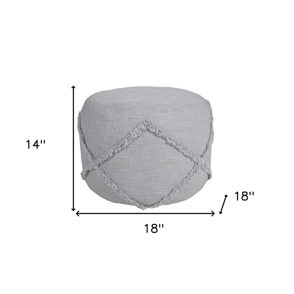 18" Gray Cotton Cylinder Geometric Pouf Ottoman HomeRoots