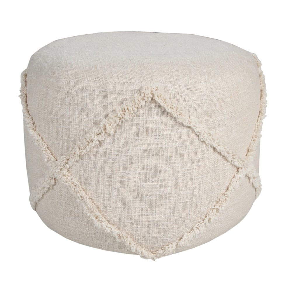 18" Gray Cotton Cylinder Geometric Pouf Ottoman HomeRoots