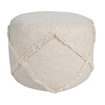 18" Cream Cotton Cylinder Geometric Pouf Ottoman HomeRoots