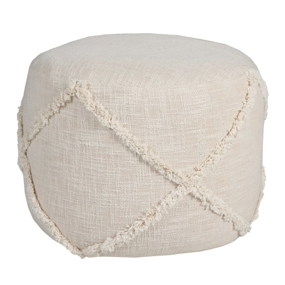 18" Gray Cotton Cylinder Geometric Pouf Ottoman HomeRoots