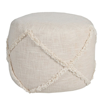 18" Gray Cotton Cylinder Geometric Pouf Ottoman HomeRoots