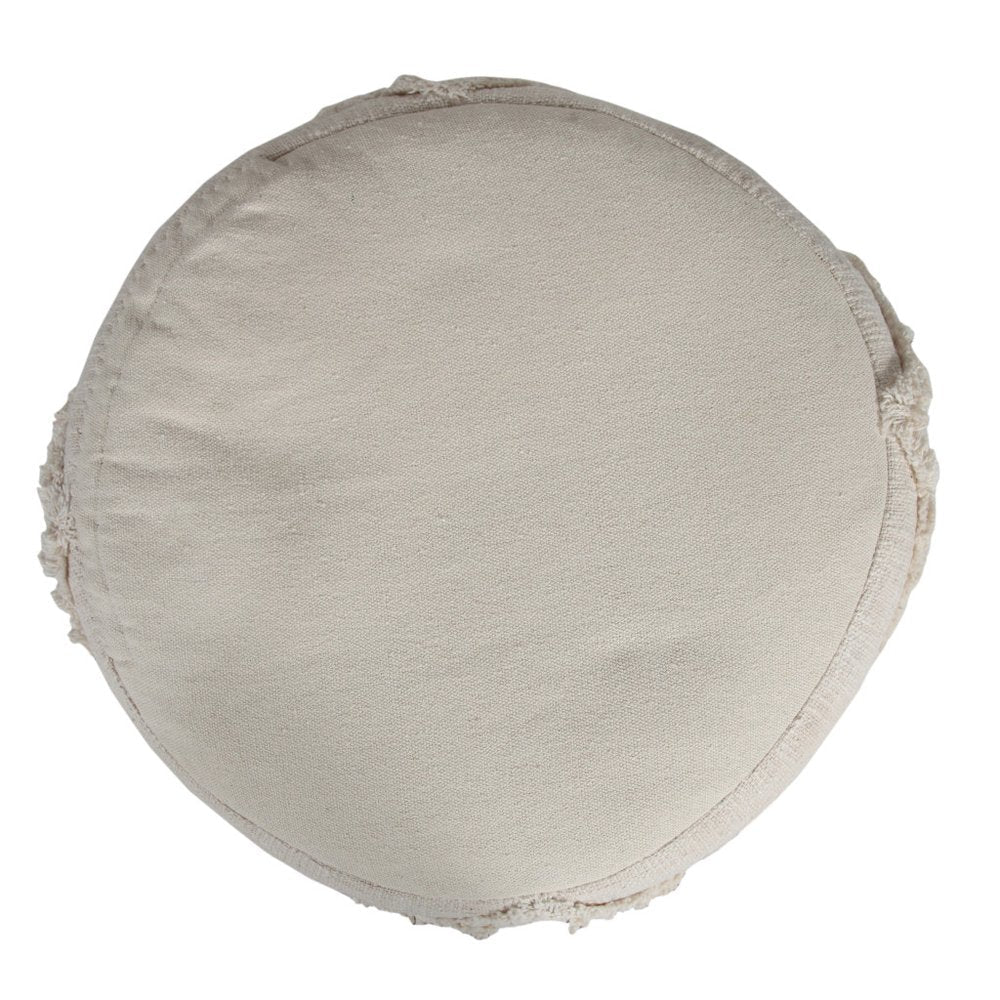 18" Cream Cotton Cylinder Geometric Pouf Ottoman HomeRoots